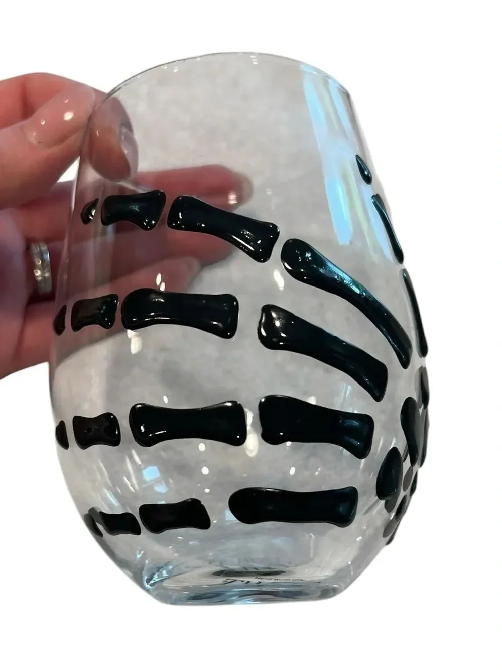 Stemless Halloween Skeleton hand wine glasses - painted